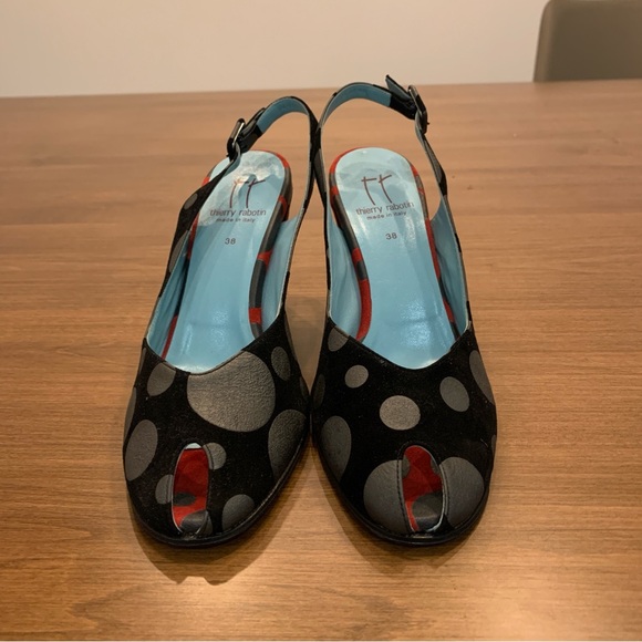 Thierry Rabotin Black and Red Polkadot Leather Heels, Size 38 / 7.5 - Picture 7 of 10